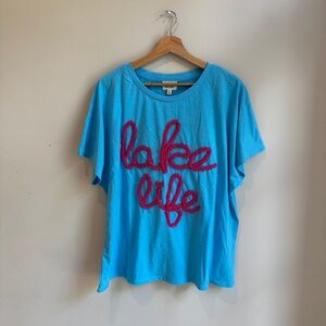 NEW Boutique Lake Life Crewneck Tshirt by Bibi XL oversized blue and pink